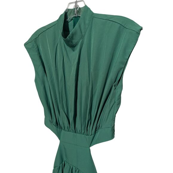 Green Cutout Midi Dress Womens XS Mock Neck Sexy Sleeveless Pleated Party Dress - Picture 11 of 15